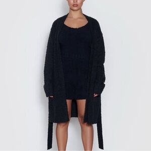 Skims Cozy Knit Short Robe In Onyx Black L/XL